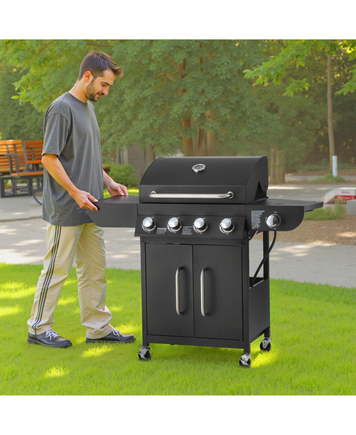 Cozito Gas Grill, 4-Burner Propane Grill with Side Burner