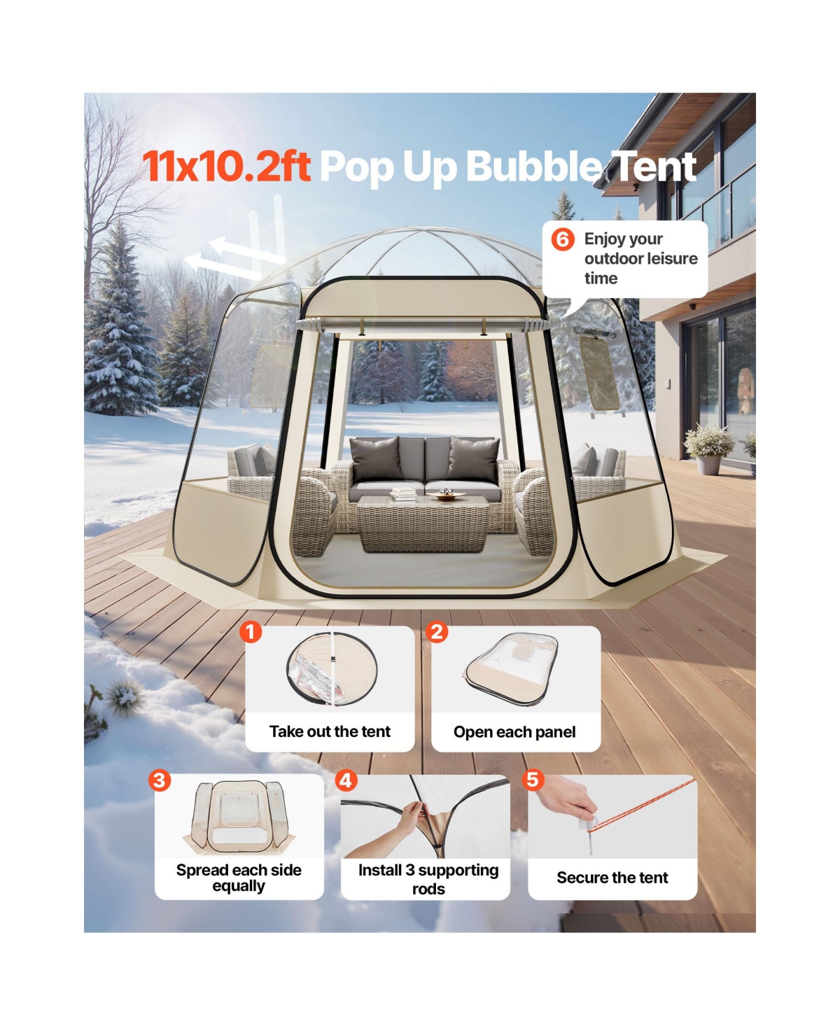 Cozito Pop Up Bubble Tent, 11 x 10.2 feet Clear Camping Shelter for 8-10 Persons