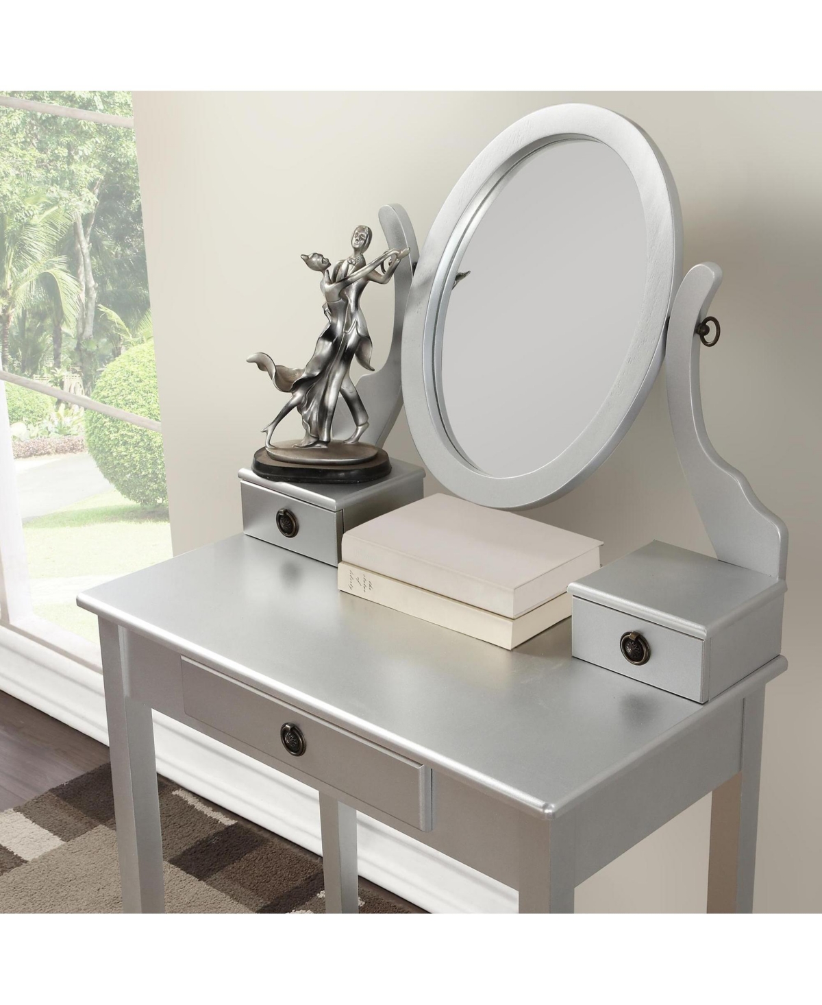 Rainsken Wood Makeup Vanity Desk and Stool Set