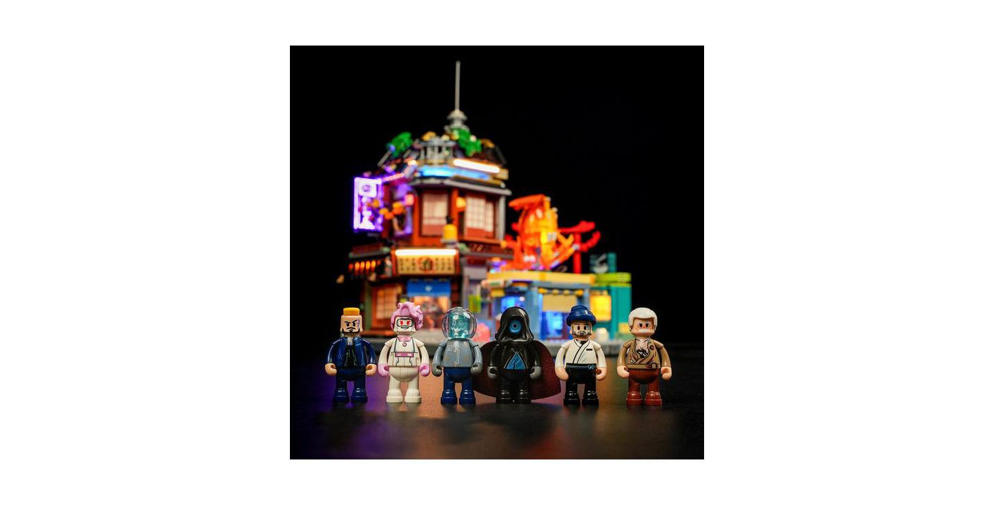 Детские конструкторы Lumibricks 1987 Pcs Cyberpunk Japanese Izakaya Neon City Building Bricks Future Pub LED Light Model Set — фото 3