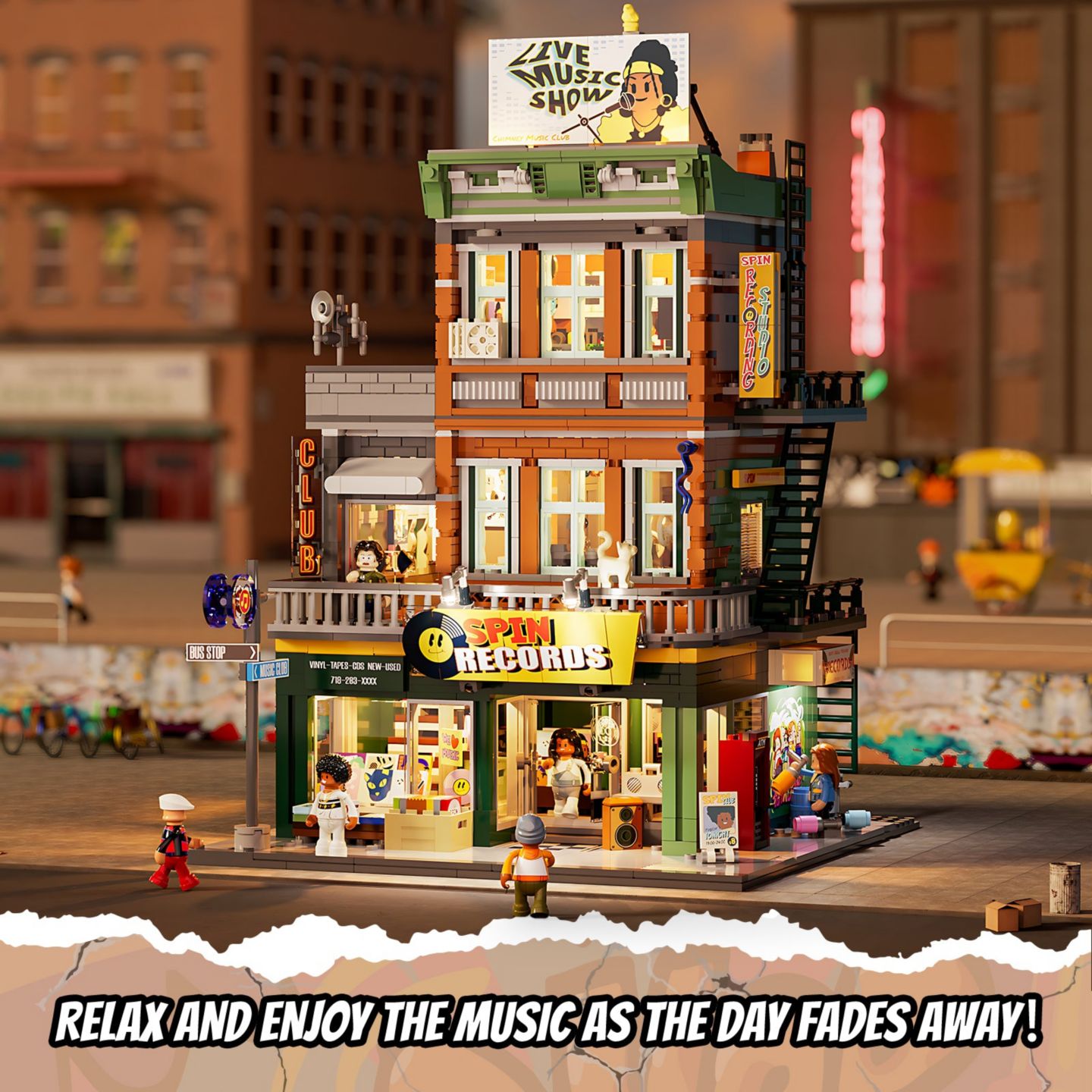 Детский конструктор Lumibricks Record Store Street Fusion 1980-Piece LED Lighting Building Set, Ages 11 & Up — фото 5