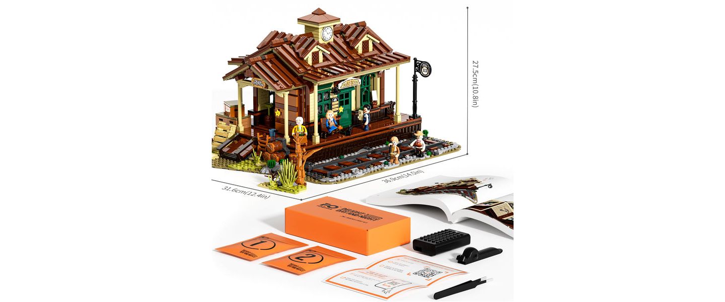 Детский конструктор Lumibricks Steampunk LED Light Western Train Station 1,843-Piece Building Set, Ages 16+ — фото 9