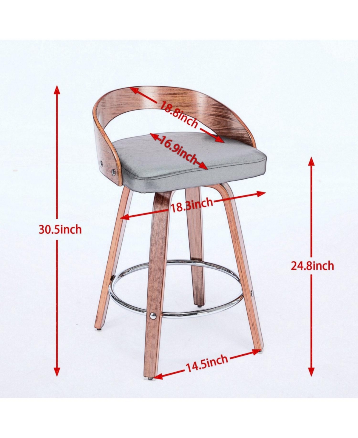 Rainsken Bar Stools Set of 2, with Pu Upholstered, 360degree(s)Swivel Mid Century Stools, 25-Inch Seat Height, for Kitchen Island, Pub, Restaurant