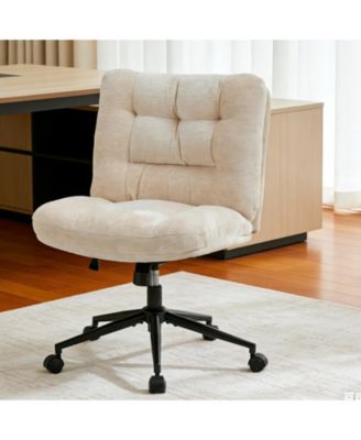  PU Leather Double Thick Cushion Ergonomic Office Chair, Wide Seat, 360 Degree Swivel, Height Adjustable, Armless, with Wheels