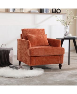 Modern Accent Chair with Studded, Upholstered Chenille Armchair, Solid Wood Frame, for Living Room, Apartment, Bedroom
