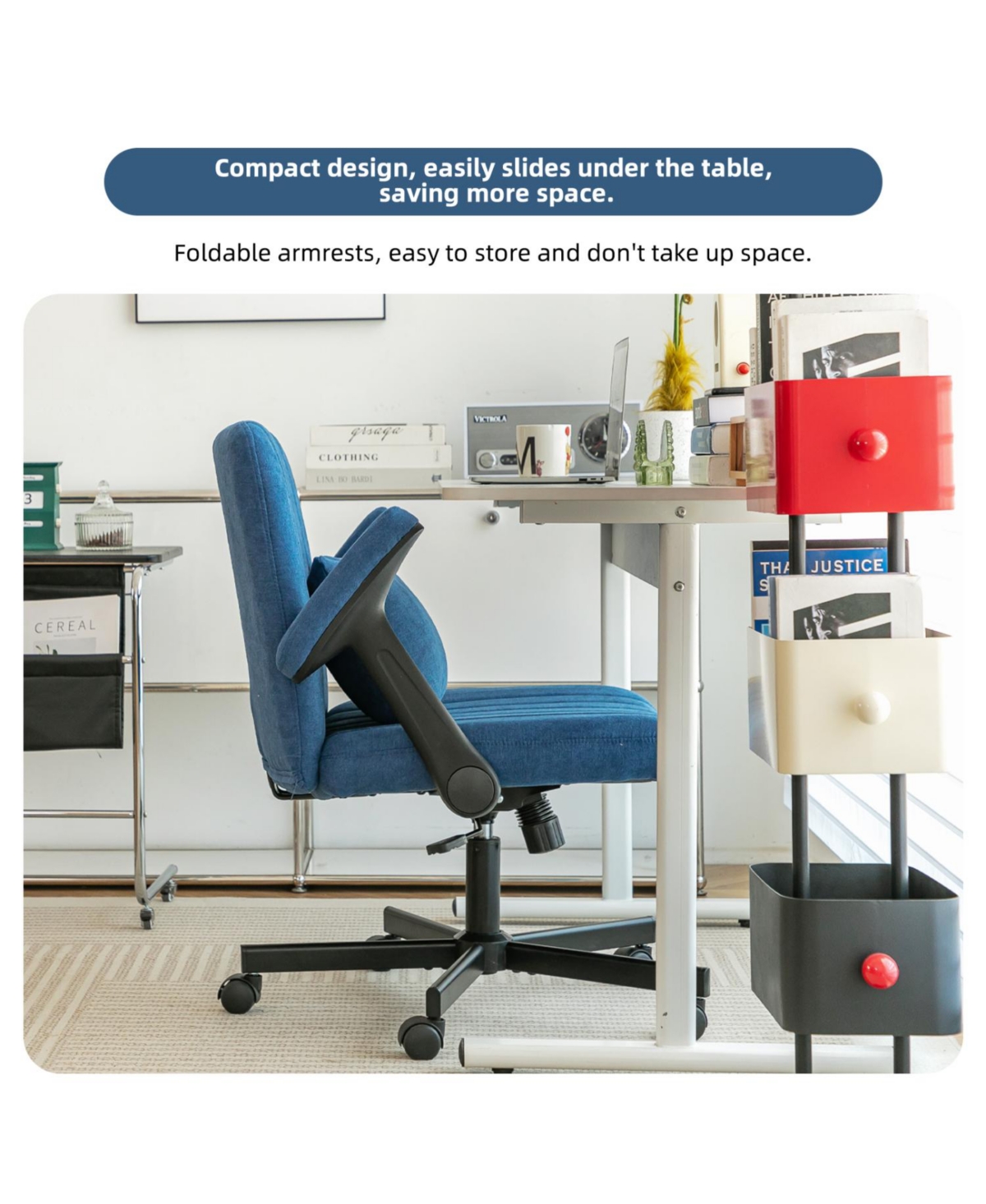 Rainsken Linen Cross Legged Office Chair, with Adjustable Flip Armrest, for Home Office, Apartment, Criss Chair Meditation, Makeup
