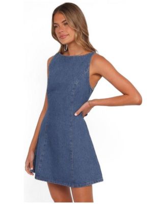 denim dresses at macys Steve Madden Women's Womens On 34th Denim Tiered Cutout Midi Dress Women's Denim A-Line Dresses |