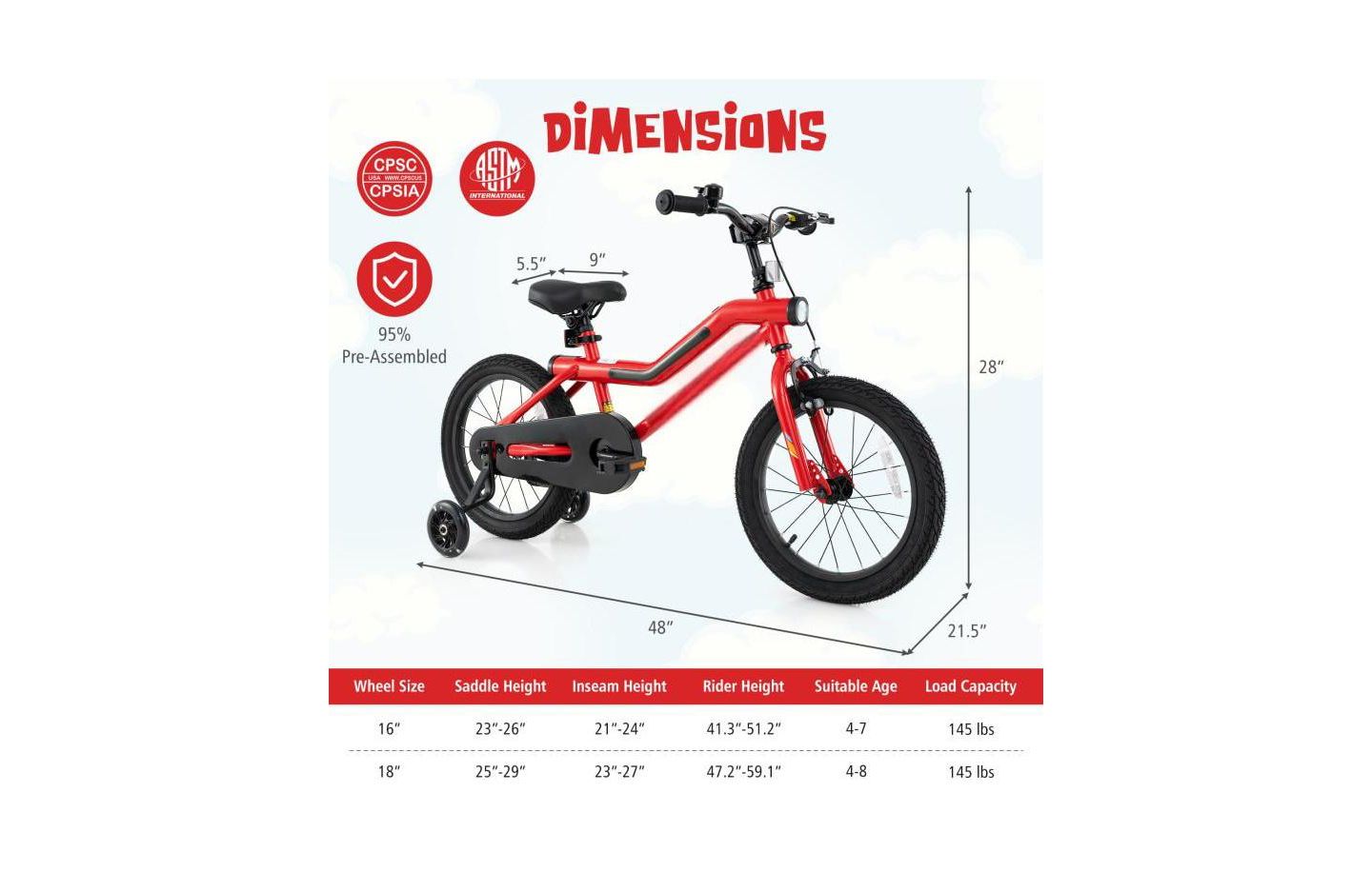 Детская игрушка HONGGE 16 Inches Kids' Bike with LED Lights, Training Wheels & Adjustable Seat, Ages 4-7, цвет: Красный — фото 4
