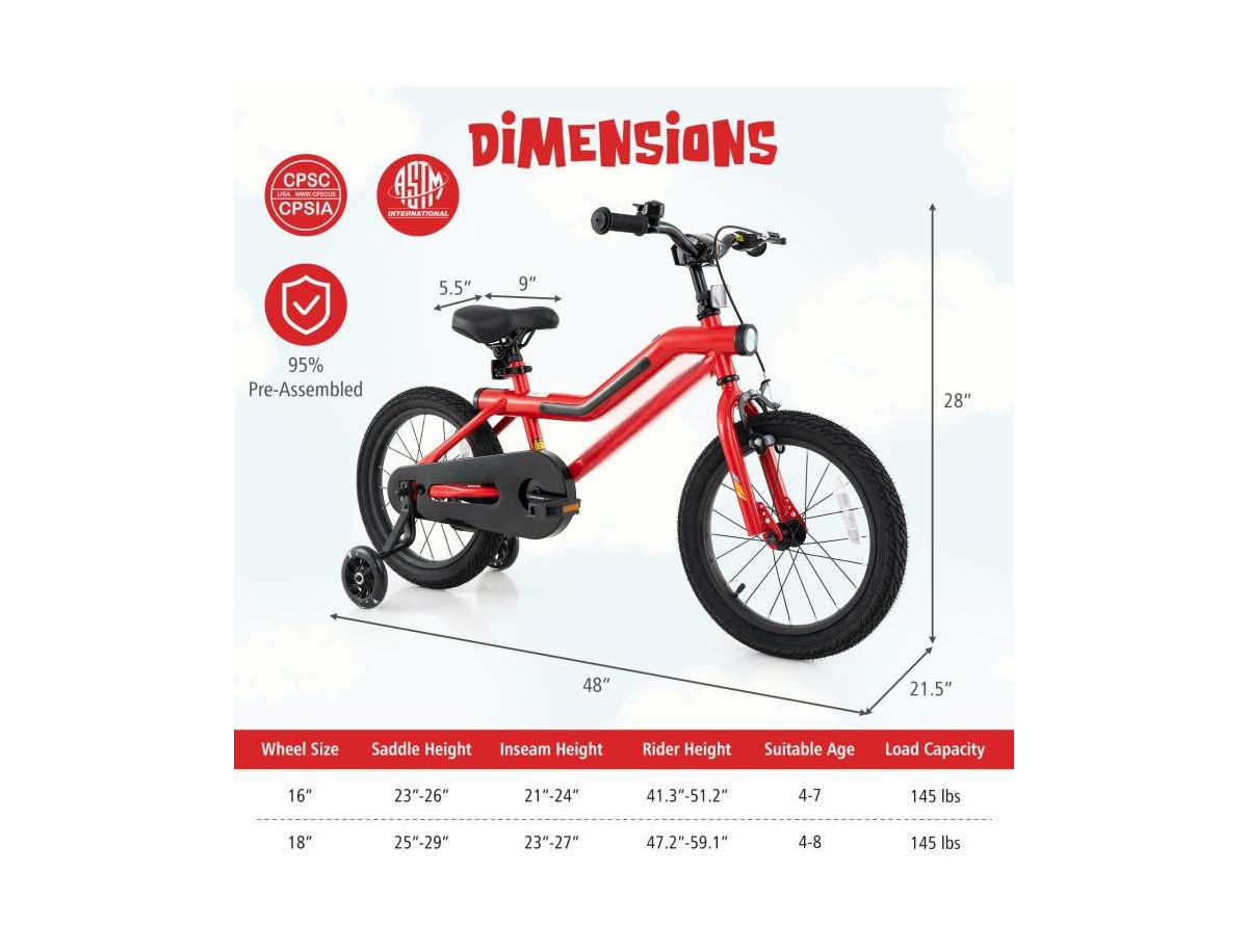 Hongge 16 Inches Kids Bike with Led Lights, Adjustable Carbon Steel Bicycle-4-7 Years