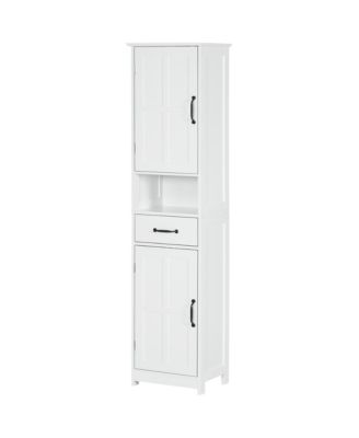 Slim Bathroom Storage Cabinet, Tall Bathroom Cabinet, Linen Tower with Open Shelf, Drawer, Recessed Doors, and Adjustable Shelves