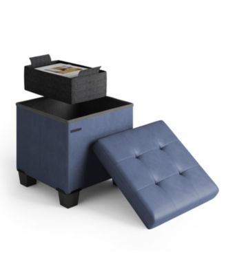 15 Inch Ottoman Storage Bench with Storage Bins - Leatherette or Fabric Finish