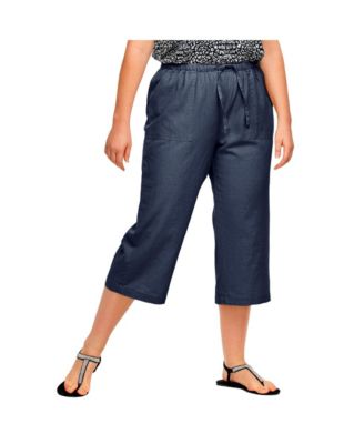 Women's Linen-Blend Drawstring Elastic Waist Relaxed Fit Capris