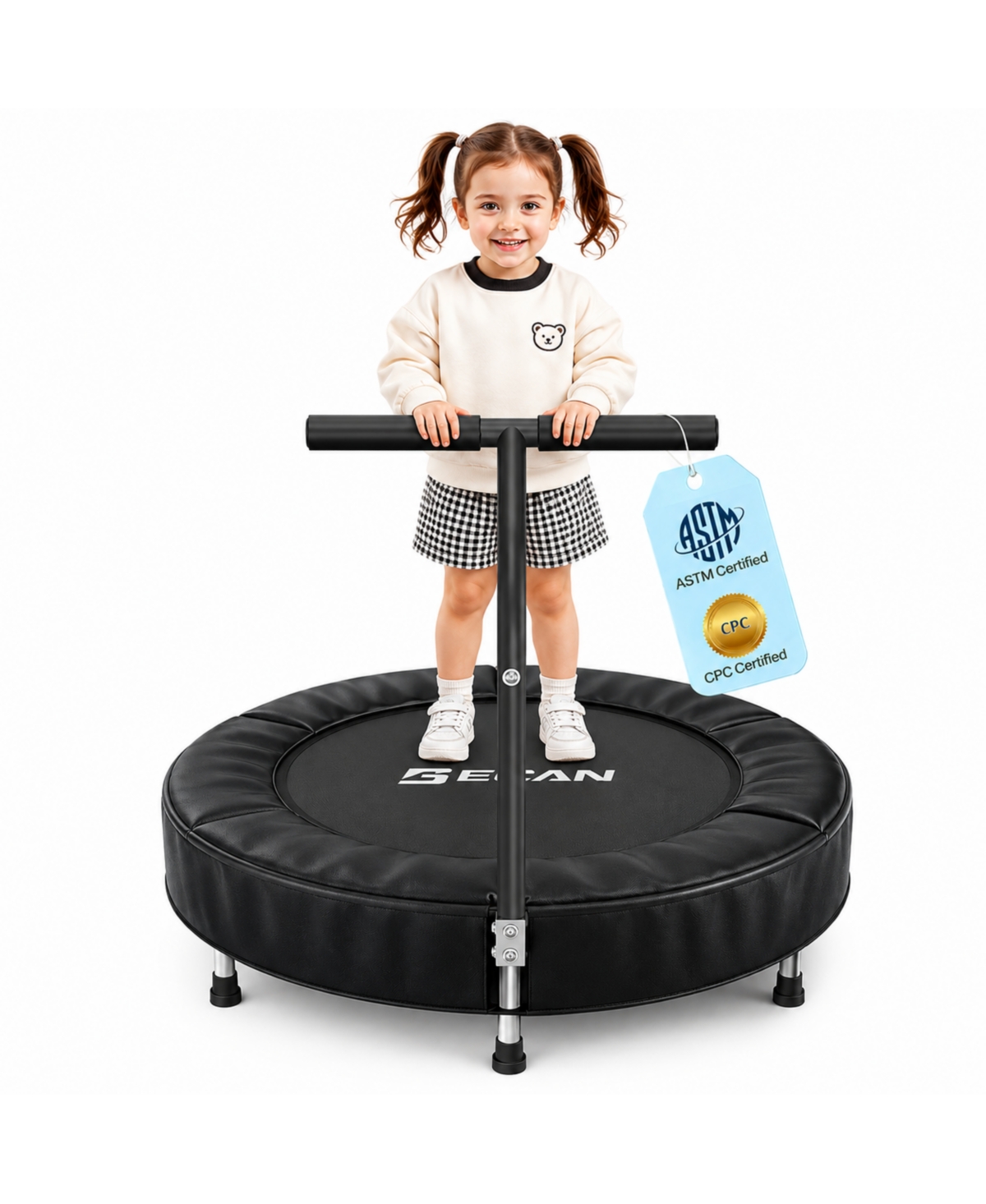 Bcan SP1 36 Inch Astm Certified Toddler Trampoline Indoor Kids Mini Trampoline with Safety Cover Foam Handle