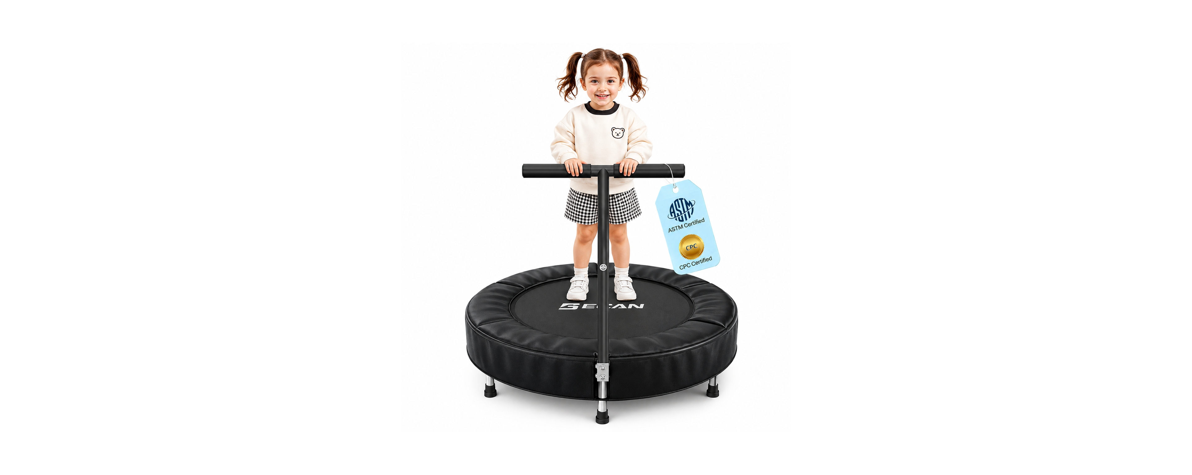 Bcan SP1 36 Inch Astm Certified Toddler Trampoline Indoor Kids Mini Trampoline with Safety Cover Foam Handle
