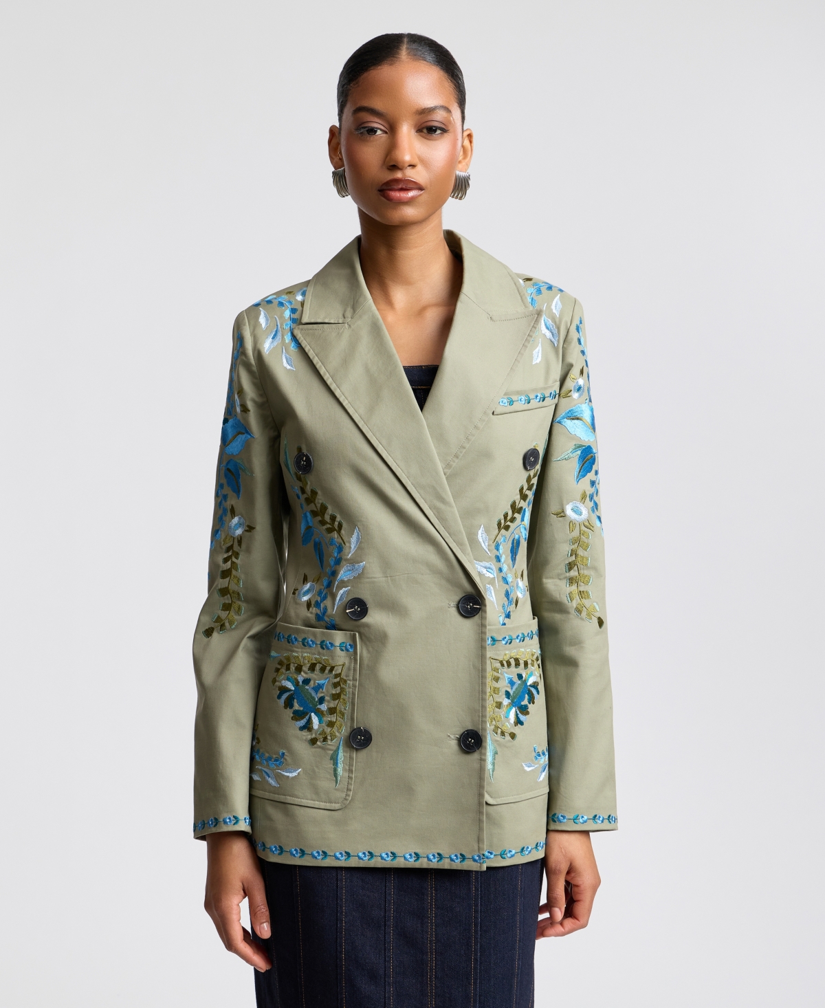 Avec Les Filles Women's Embroidered Double-Breasted Blazer