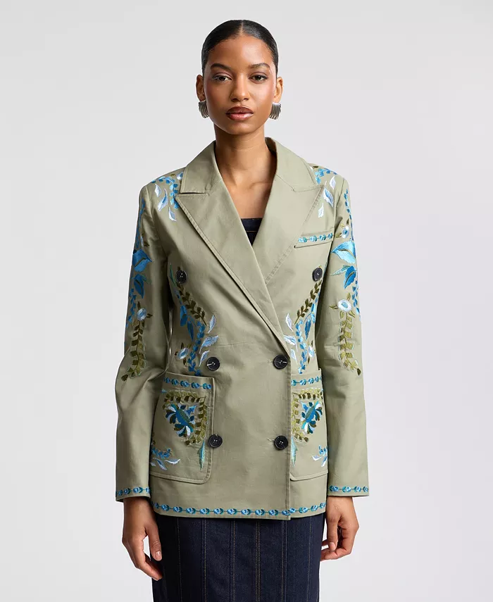 Women's Embroidered Double-Breasted Blazer - thumbnail 4