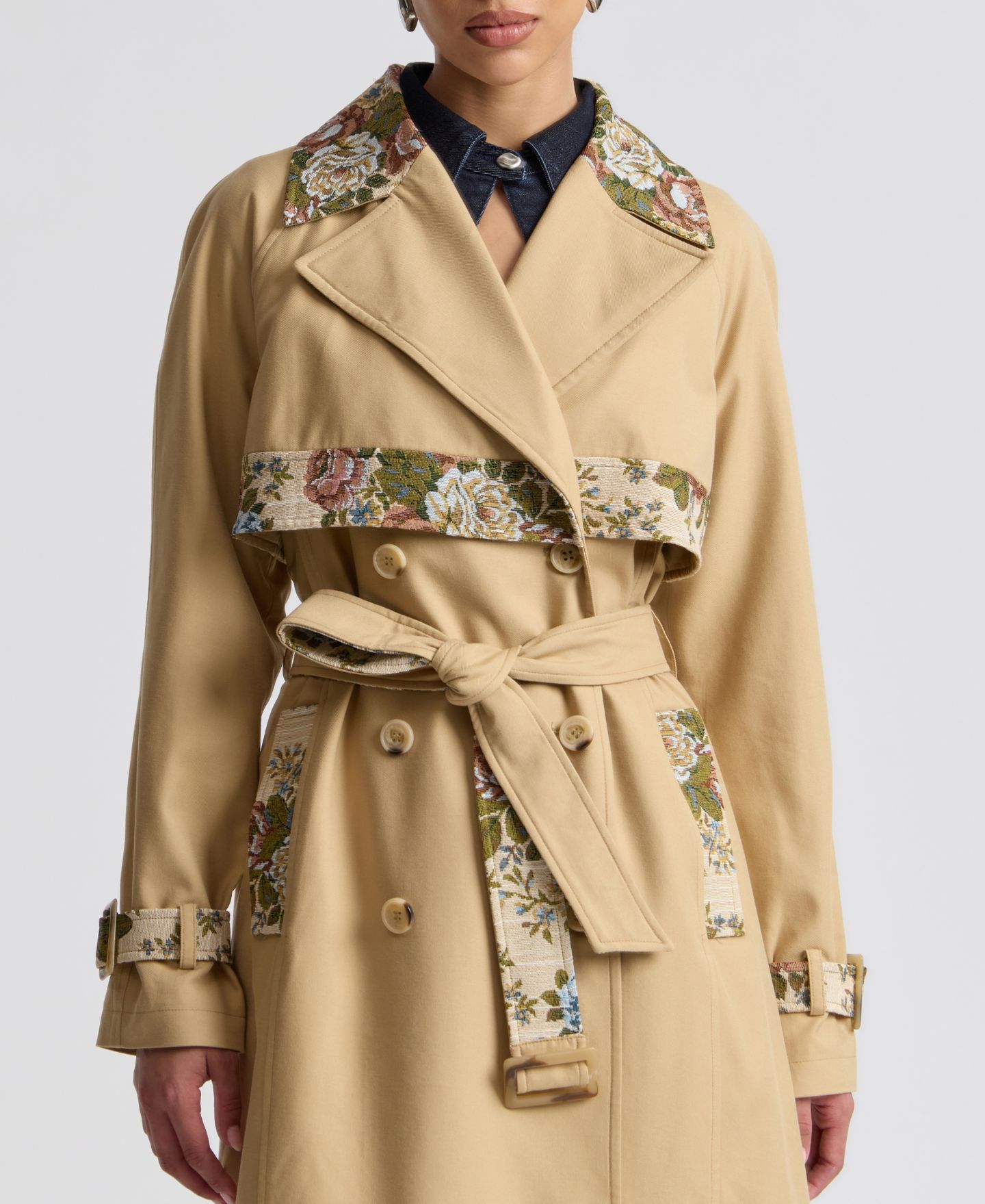 Женское пальто Avec Les Filles Combo Belted Trench, цвет: Бисквитный / Серо-коричневый с принтом — фото 8