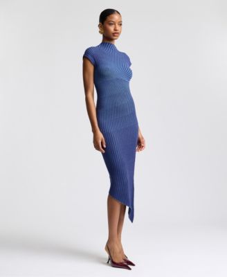 Women's Blue Sweater Fit & Flare Dresses