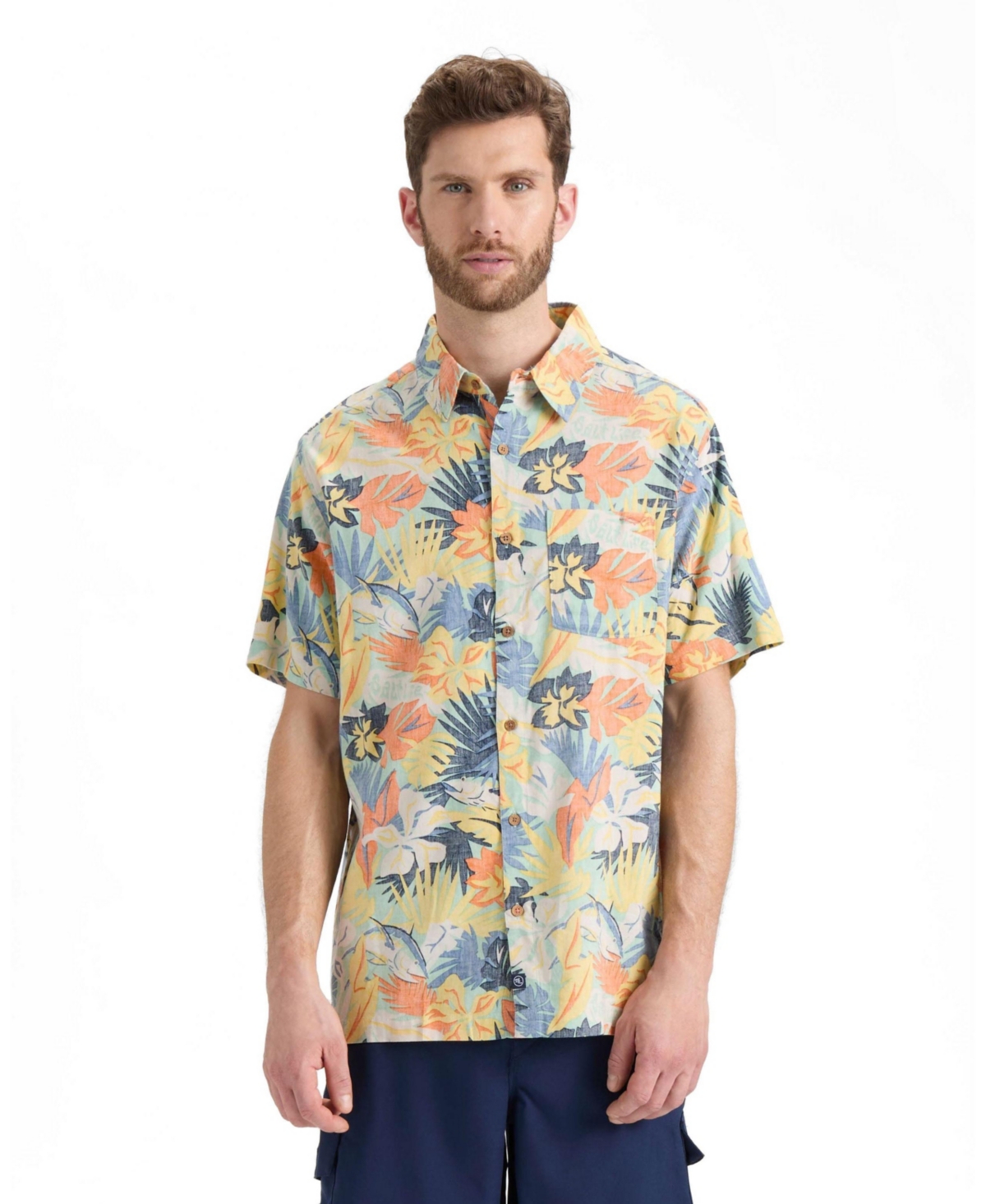 Salt Life Men's Retro Tropical Tuna Woven Short Sleeve Shirt
