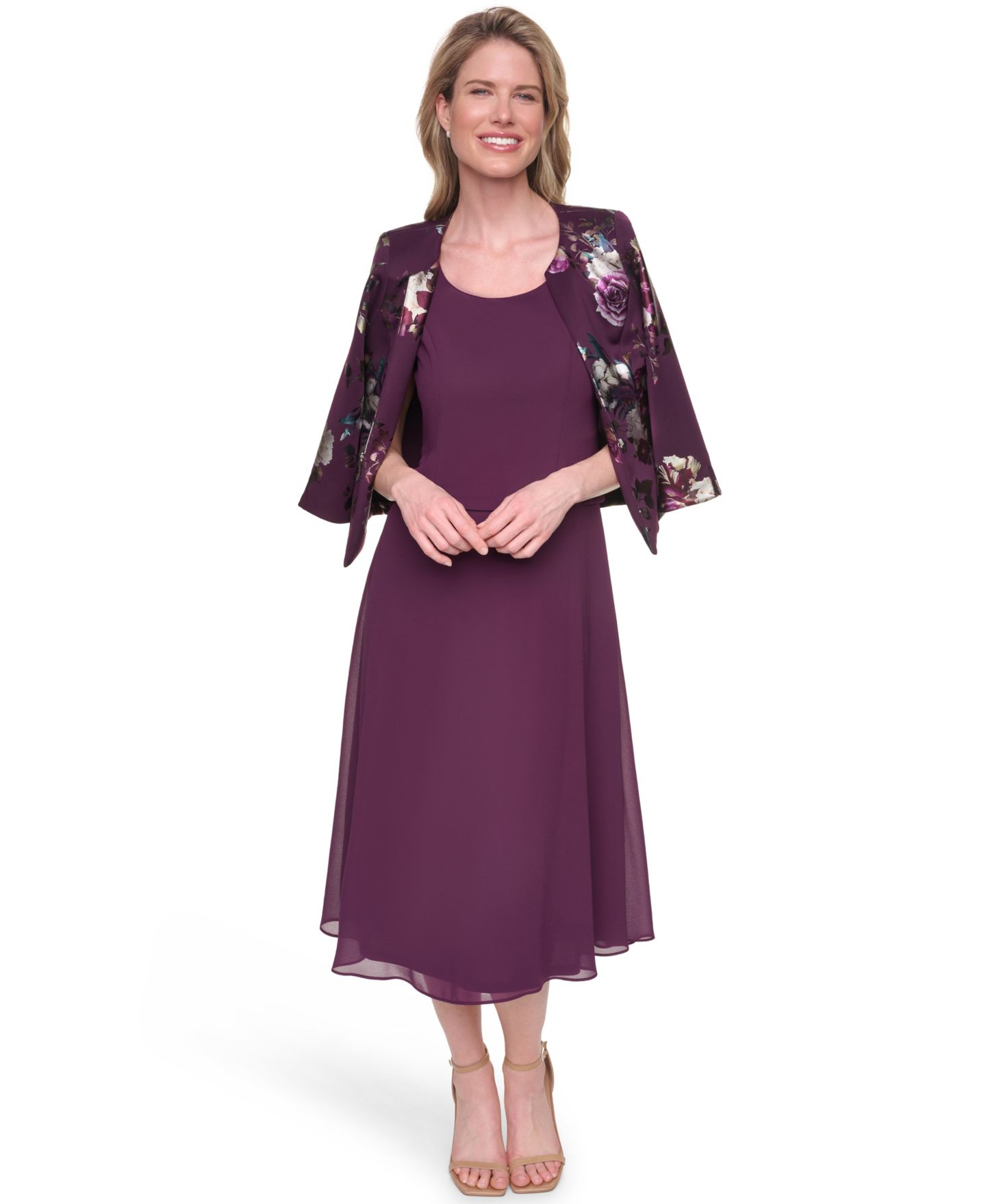 Женские платья Jessica Howard Petite Removable Jacket & Sleeveless Dress, 2-Piece Set, цвет: Сливовый — фото 2