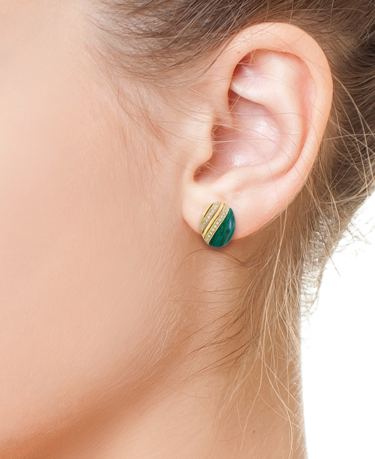 Effy Collection Malachite & Diamond (1/8 ct. t.w.) Earrings in 14k Yellow Gold