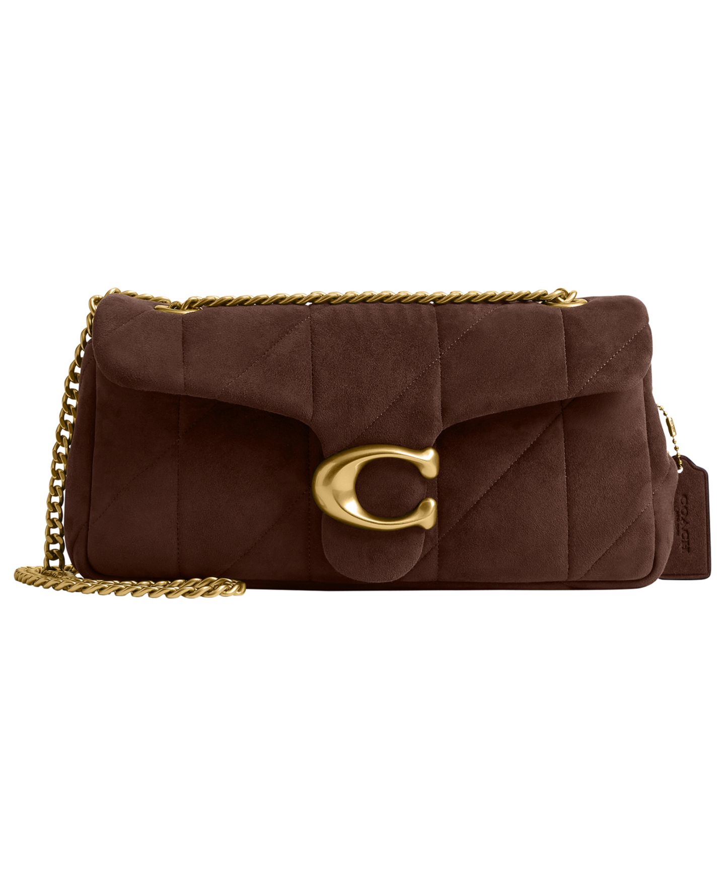 Женская сумка COACH Soft Quilted Tabby Medium Suede Shoulder Bag 26, цвет: Латунный / Шоколадный — фото 1