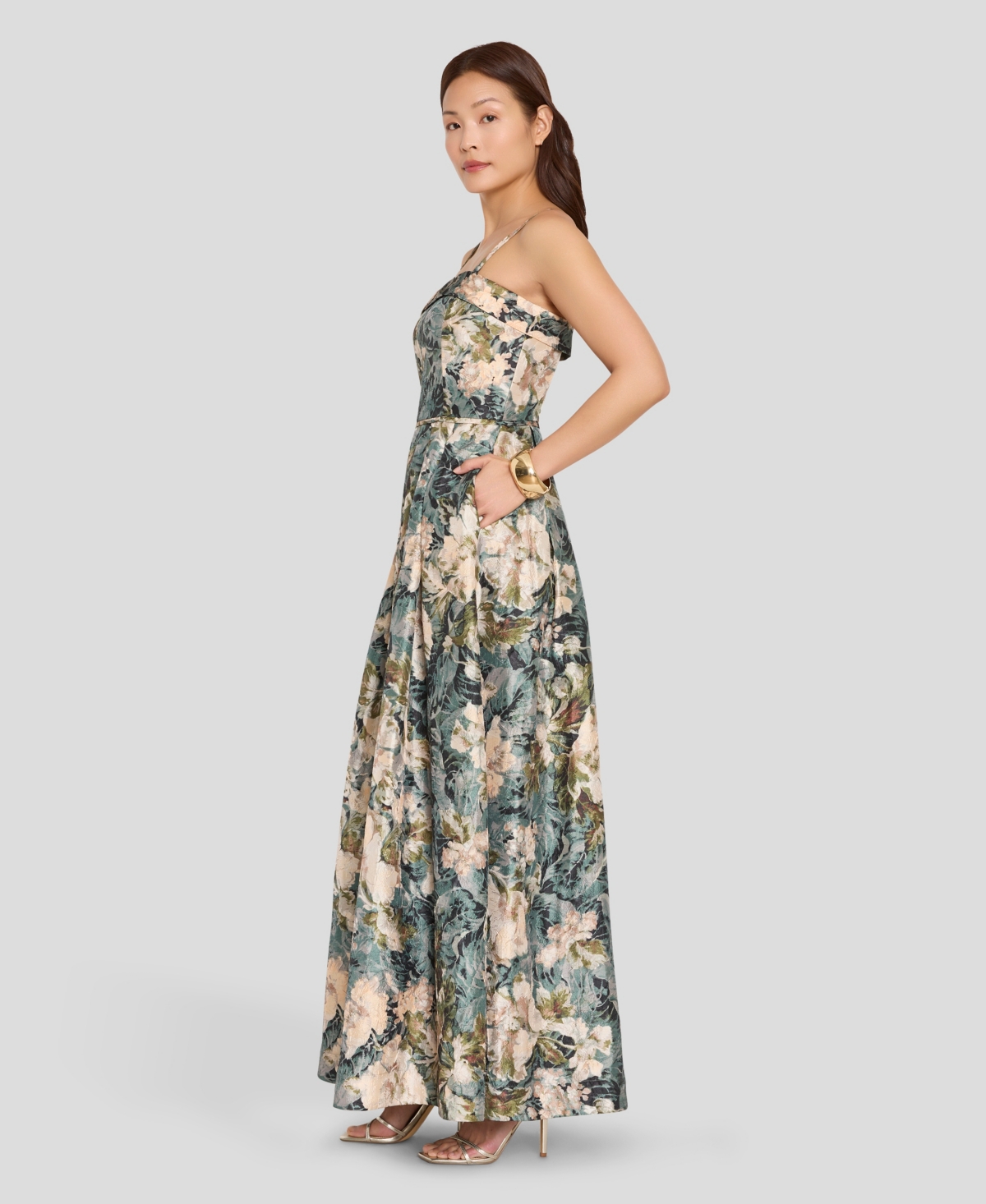 Tahari Asl Women's Square Neck Floral Printed Ball Gown