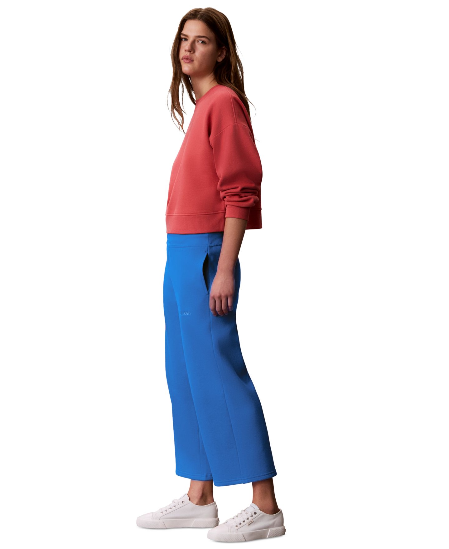 Женские брюки Calvin Klein Performance Cropped Wide-Leg Sweatpants, цвет: Океанский — фото 3
