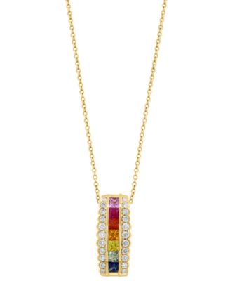 Multi-Sapphire (5/8 ct. t.w.), Tsavorite (1/10 ct. t.w.) & Diamond (1/3 ct. t.w.) Pendant Necklace in 14k Yellow Gold
