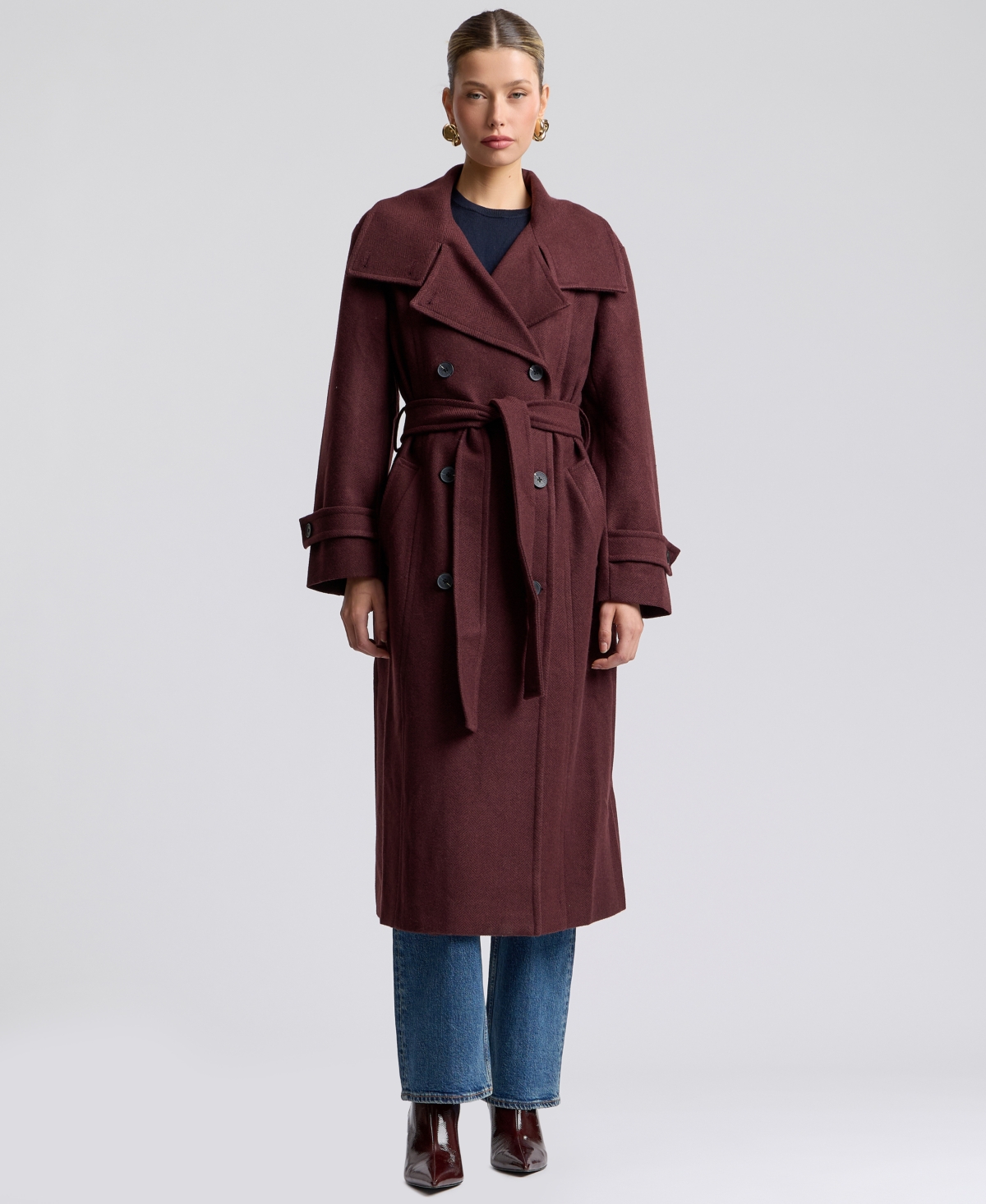 Avec Les Filles Women's Funnel Neck Belted Coat