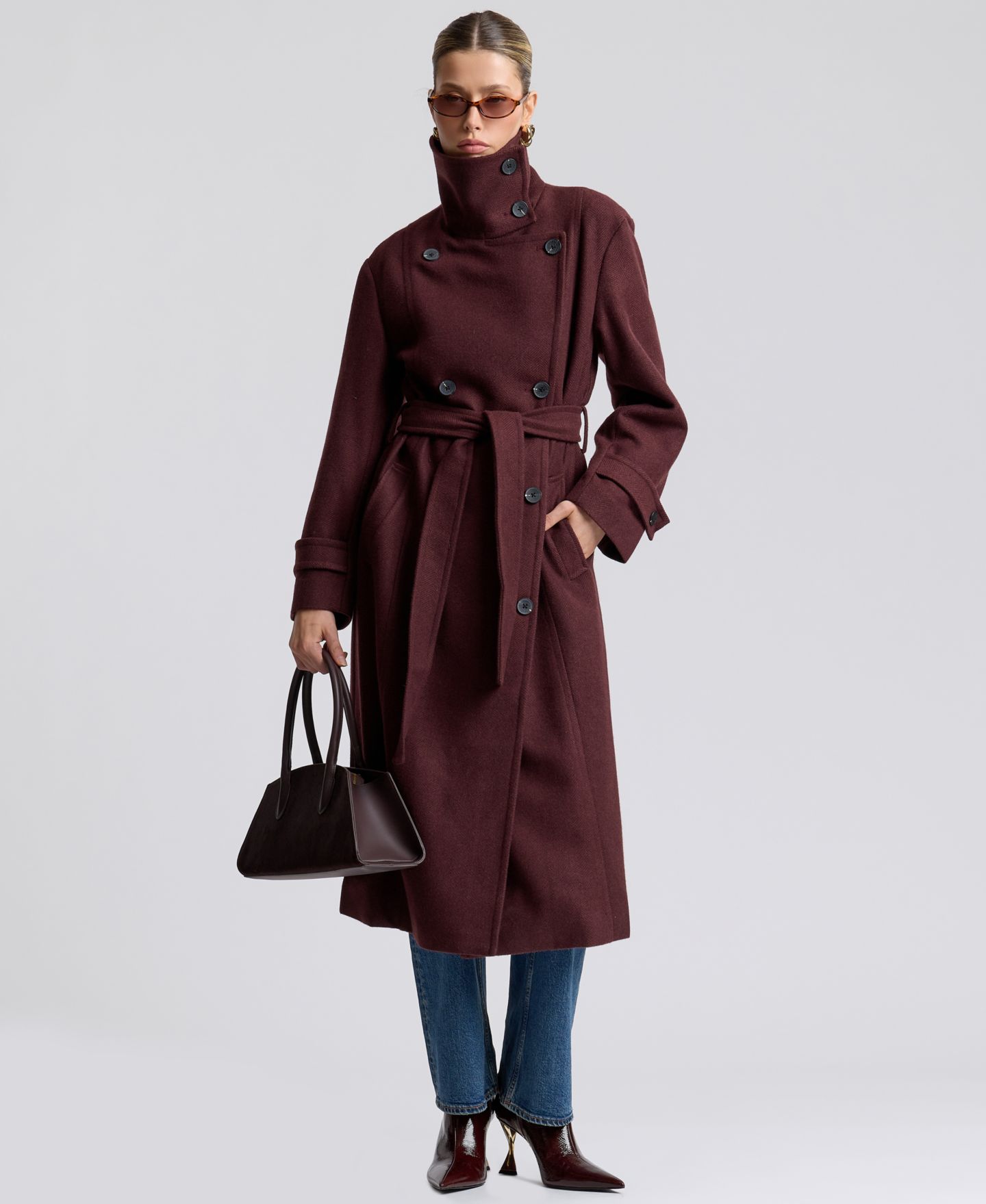 Женское пальто Avec Les Filles Funnel Neck Belted, цвет: Изюмный — фото 6