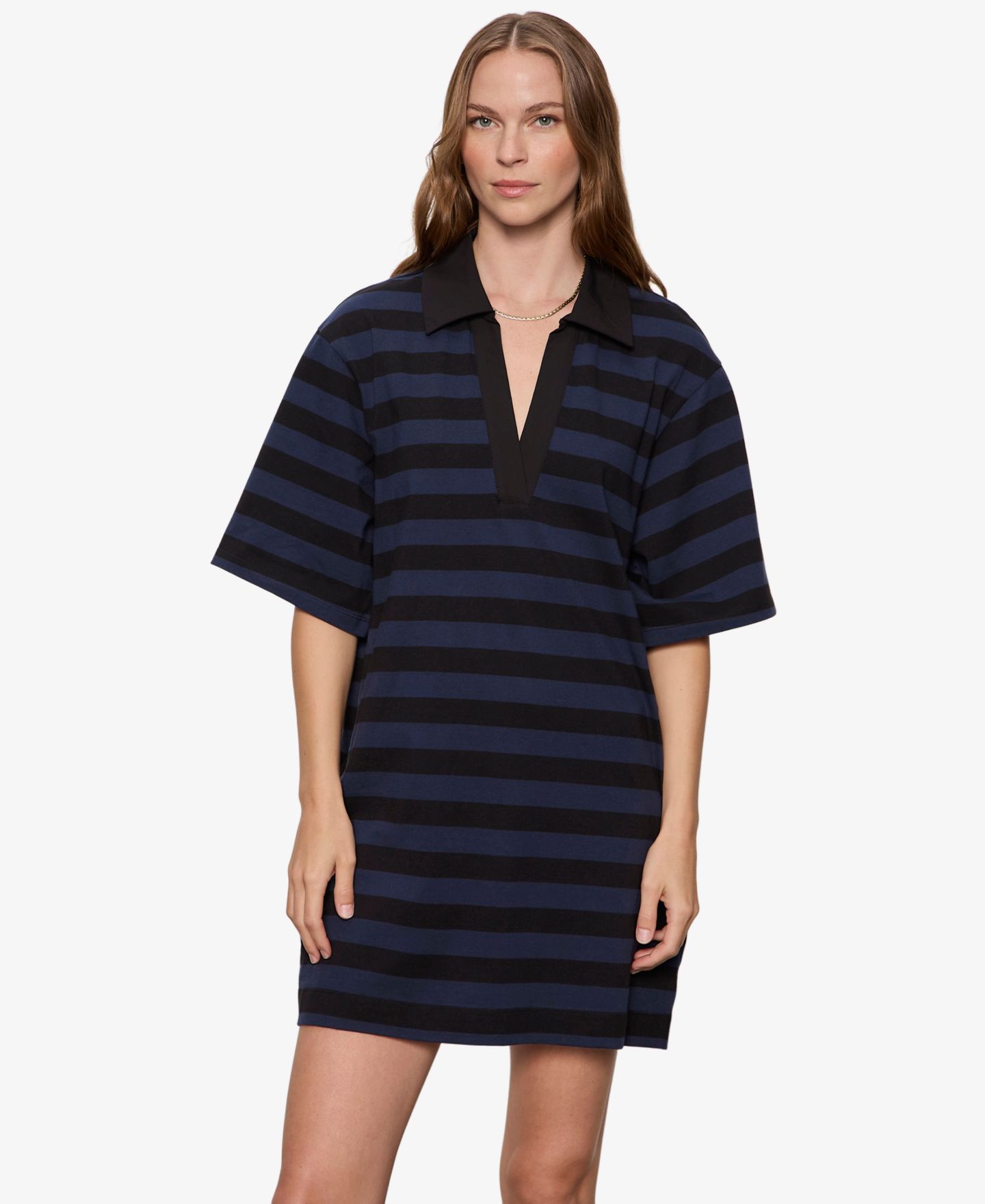 Женское платье Sanctuary Striped Oversized Spread Collar T-Shirt-Dress, цвет: Чёрный / Тёмно-синий — фото 3