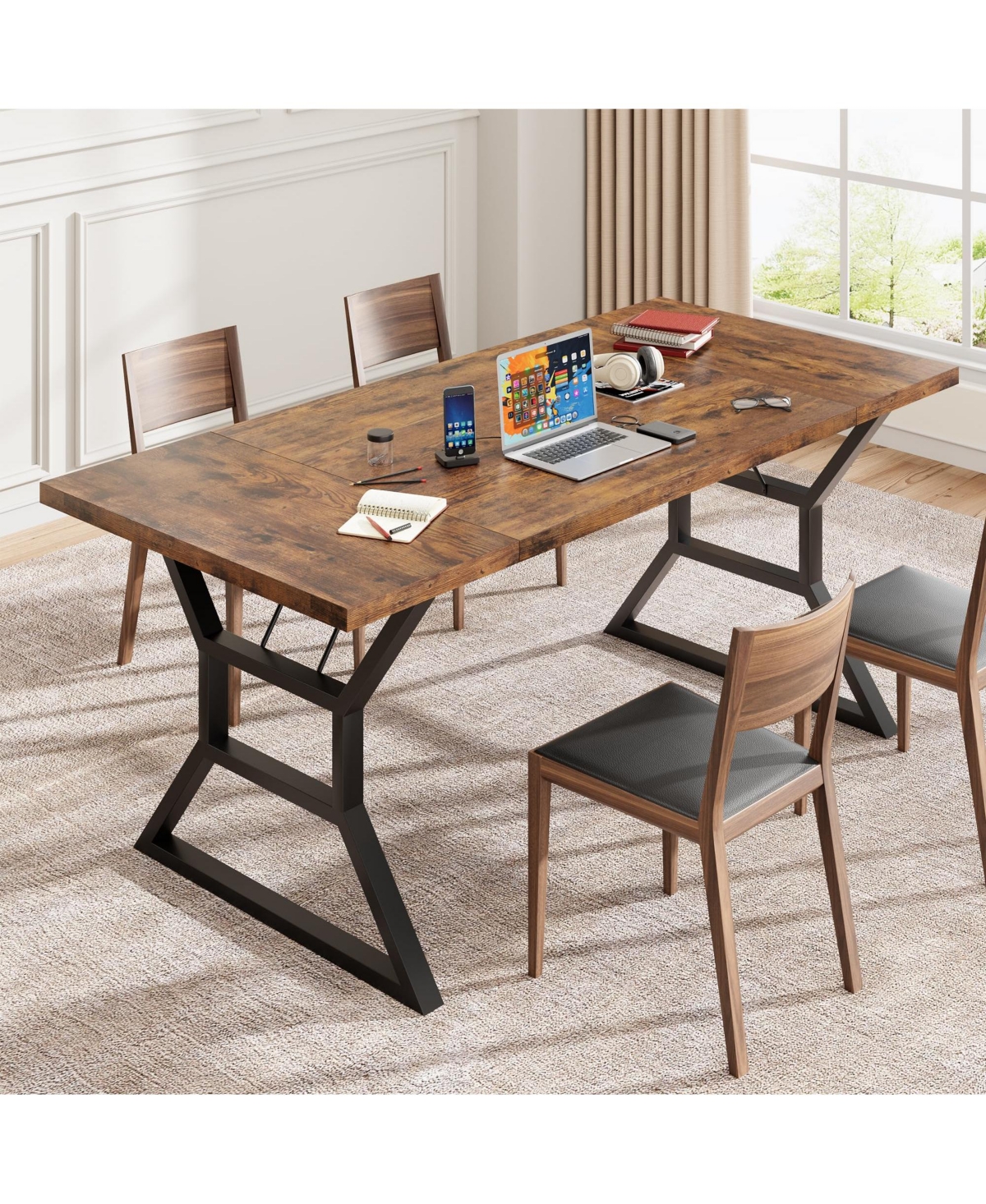 gaomon 70 Inch Wooden Dining Room Table for 6 with Heavy Duty Metal Legs Farmhouse Style
