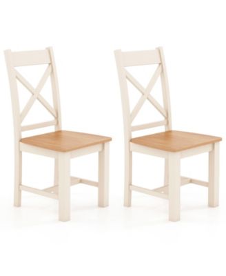 Modern Wooden Dining Chairs Set of 2 w/ High Back Rubber Wood Frame Armless