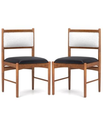 Wooden Dining Chair Set of 2 w/ Rubber Wood Frame Faux Leather Padded Seat