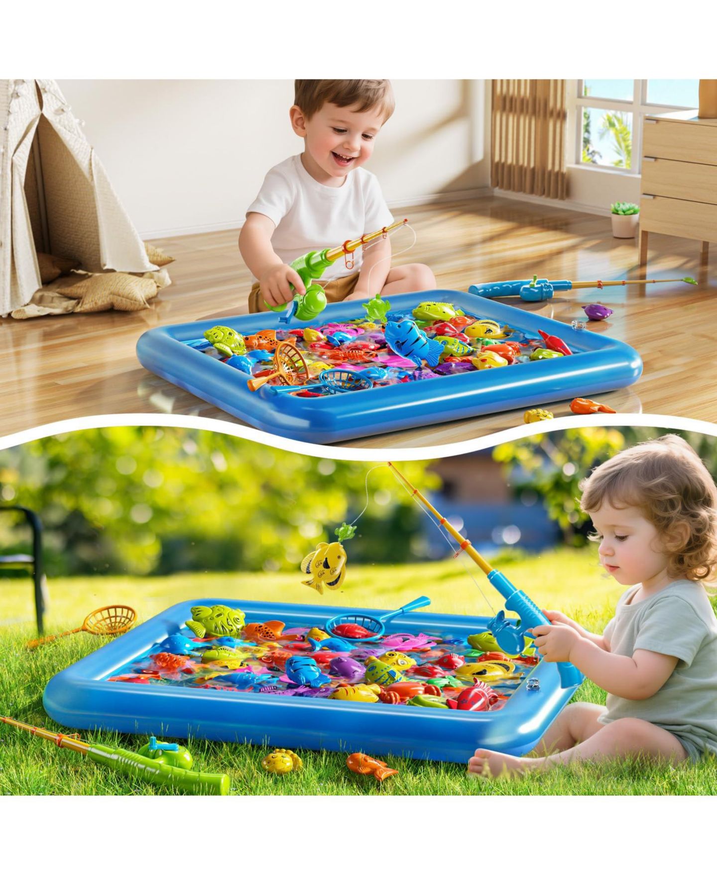 Детские игрушки GNUADZ Magnetic Inflatable Fishing Game Pool Set, Ages 3-8, цвет: Разноцветный — фото 2