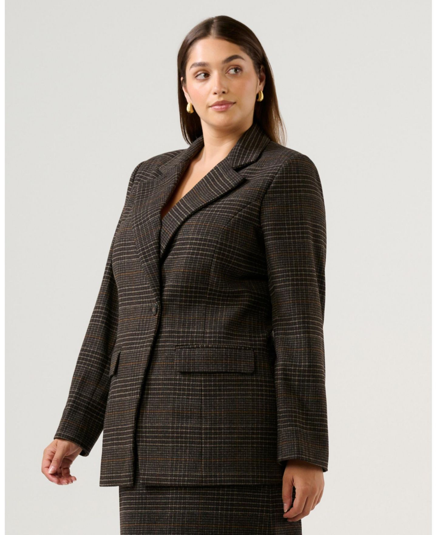 Женская куртка ESTELLE Noel Check One-Button Blazer, цвет: Шоколадный — фото 2