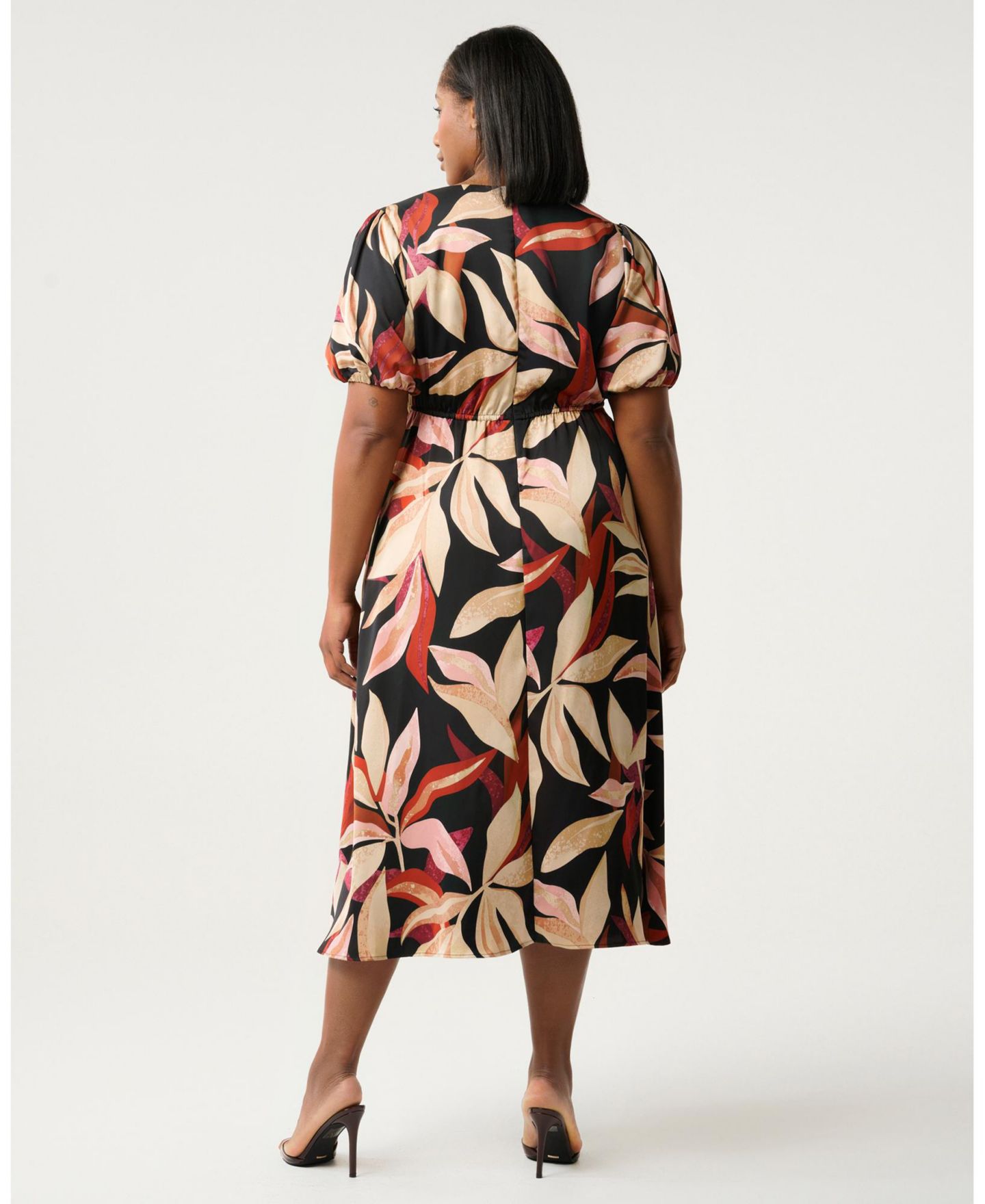 Женское платье ESTELLE Laura Print V-Neck Puff Sleeve Midi, цвет: Ягодный — фото 3