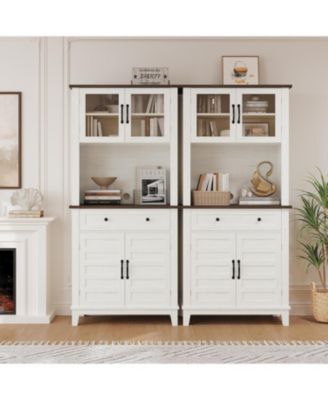 72" Freestanding Pantry Cabinet Buffet Hutch with Adjustable Shelves, Glass and Wood Doors for Dining Room