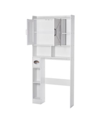 66.14 Inch Height White Over The Toilet Storage Cabinet Bathroom Organizer with Double Door Adjustable Shelf and Open Shelf