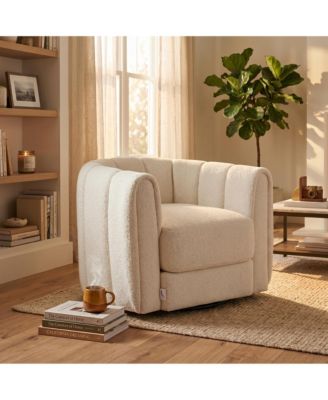 Modern Swivel Barrel Accent Chair Soft Upholstery 360 degrees Rotating Striped Backrest Lounge Chair for Living Room