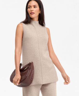 Women's 100% Cashmere Funnel-Neck Sleeveless Sweater
