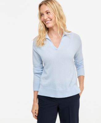 Women's Johnny-Collar Cashmere Long-Sleeve Sweater