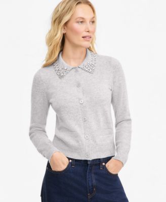Women's 100% Cashmere High-Rib Embellished Cardigan