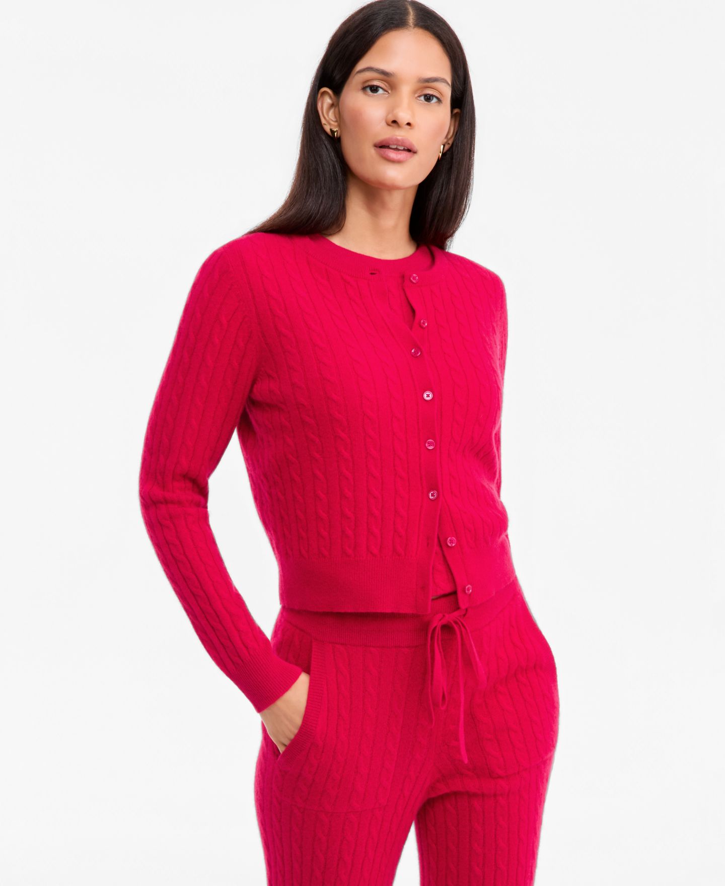 Женский кардиган Charter Club 100% Cashmere Baby Cable-Knit Crewneck, цвет: Красный — фото 1