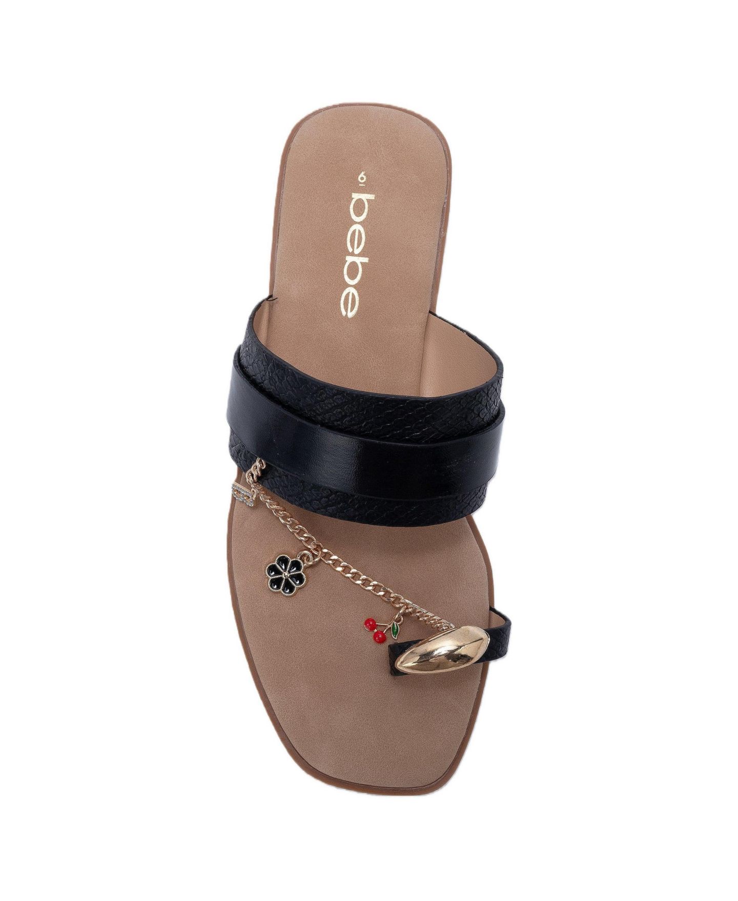 Женские сандалии Bebe Thong Sandals with Charm Chain Detail Flat Slip-On Summer, цвет: Чёрный — фото 3