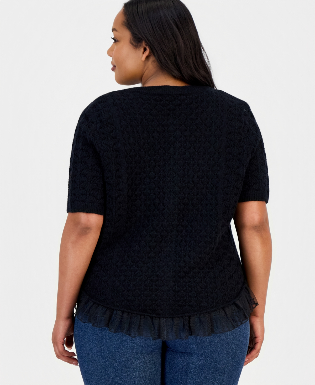 And Now This Trendy Plus Short-Sleeve Pointelle Lace-Hem Cardigan, Macy's Exclusive