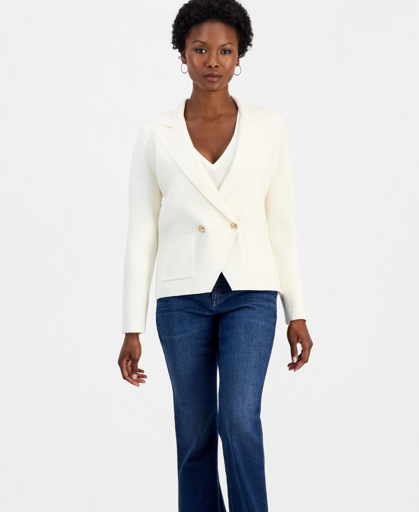 Женский свитер I.N.C. International Concepts Petite Double-Breasted Patch Pocket, цвет: Глубокий чёрный — фото 6