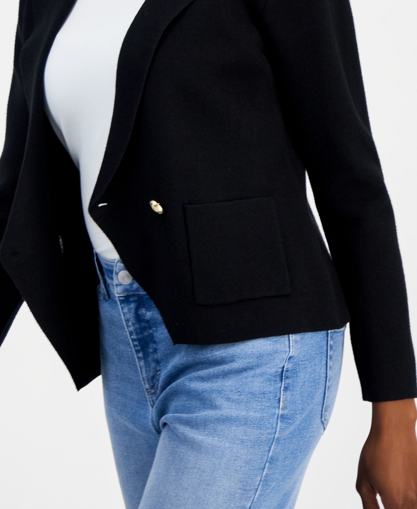 Женский свитер I.N.C. International Concepts Petite Double-Breasted Patch Pocket, цвет: Глубокий чёрный — фото 3