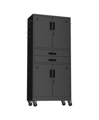 71-Inch Metal Tool Cabinet - Mobile Storage Organizer with Pegboard, Drawers and Shelves